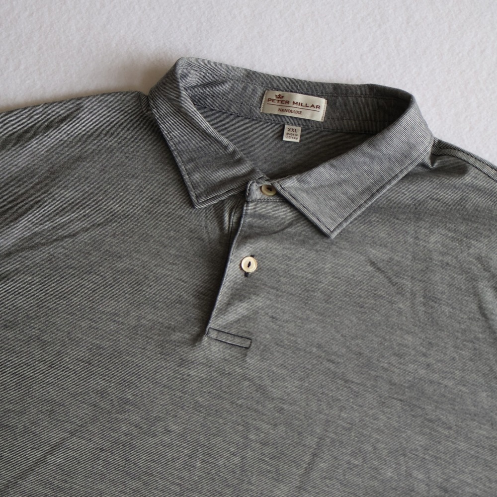 Peter Millar Polo Shirt XXL Gray Striped Nanoluxe Cotton Golf Short Sleeve